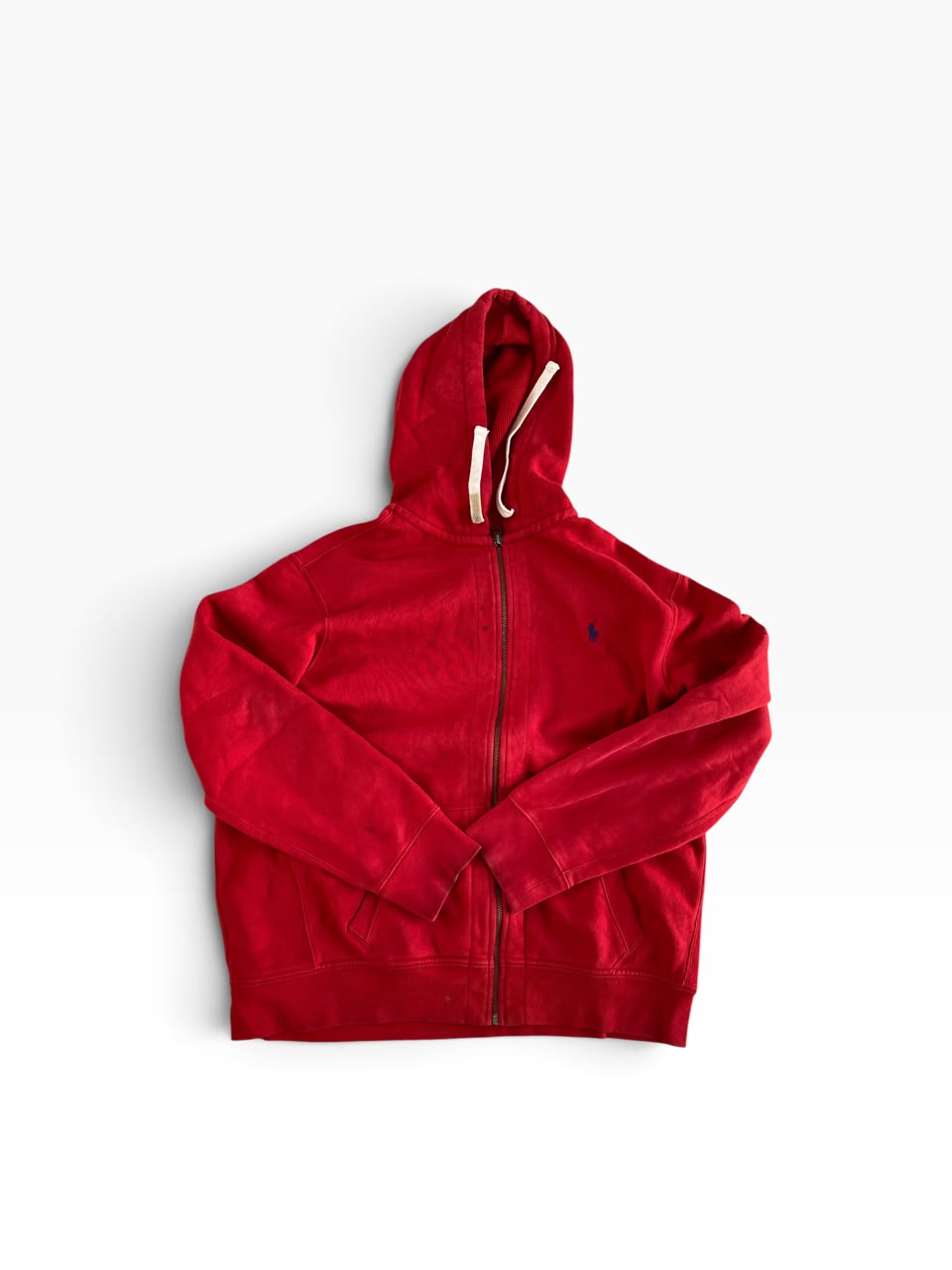 Vintage Polo Ralph Lauren Red Waffle Knit Thermal Zip Hoodie