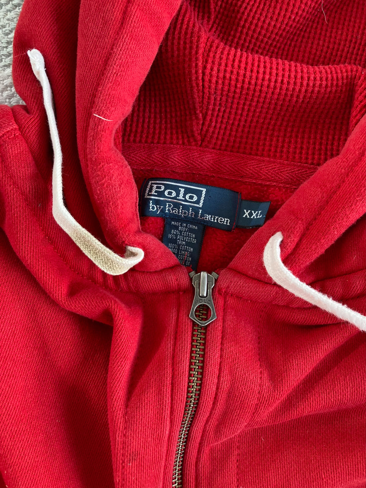 Vintage Polo Ralph Lauren Red Waffle Knit Thermal Zip Hoodie