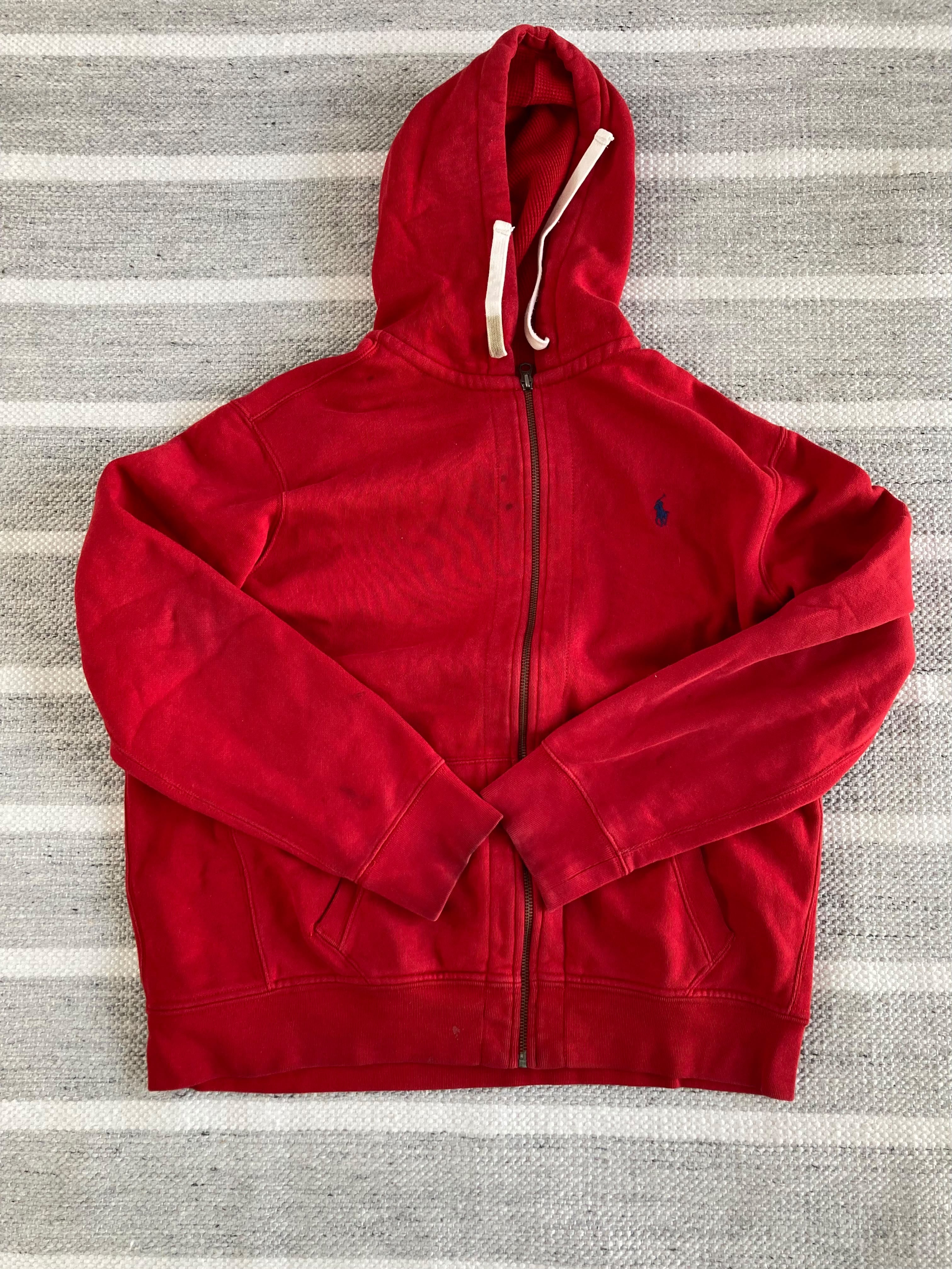 Vintage Polo Ralph Lauren Red Waffle Knit Thermal Zip Hoodie